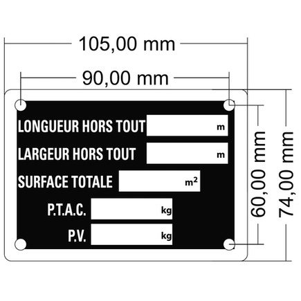 plaque de tare en alu à frapper et à riveter